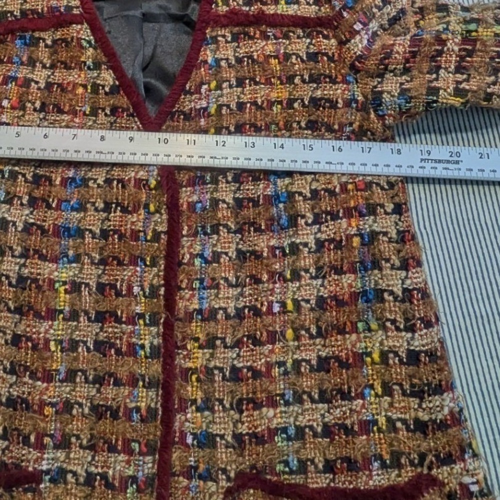 Anthropologie Ett:twa Small $178 Harlequin Tweed Fringe Trim Wool Blend Coat - Picture 12 of 15